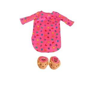 American Girl Doll Pink Snooze Shirt & Bear Slippers Retired Pleasant Company